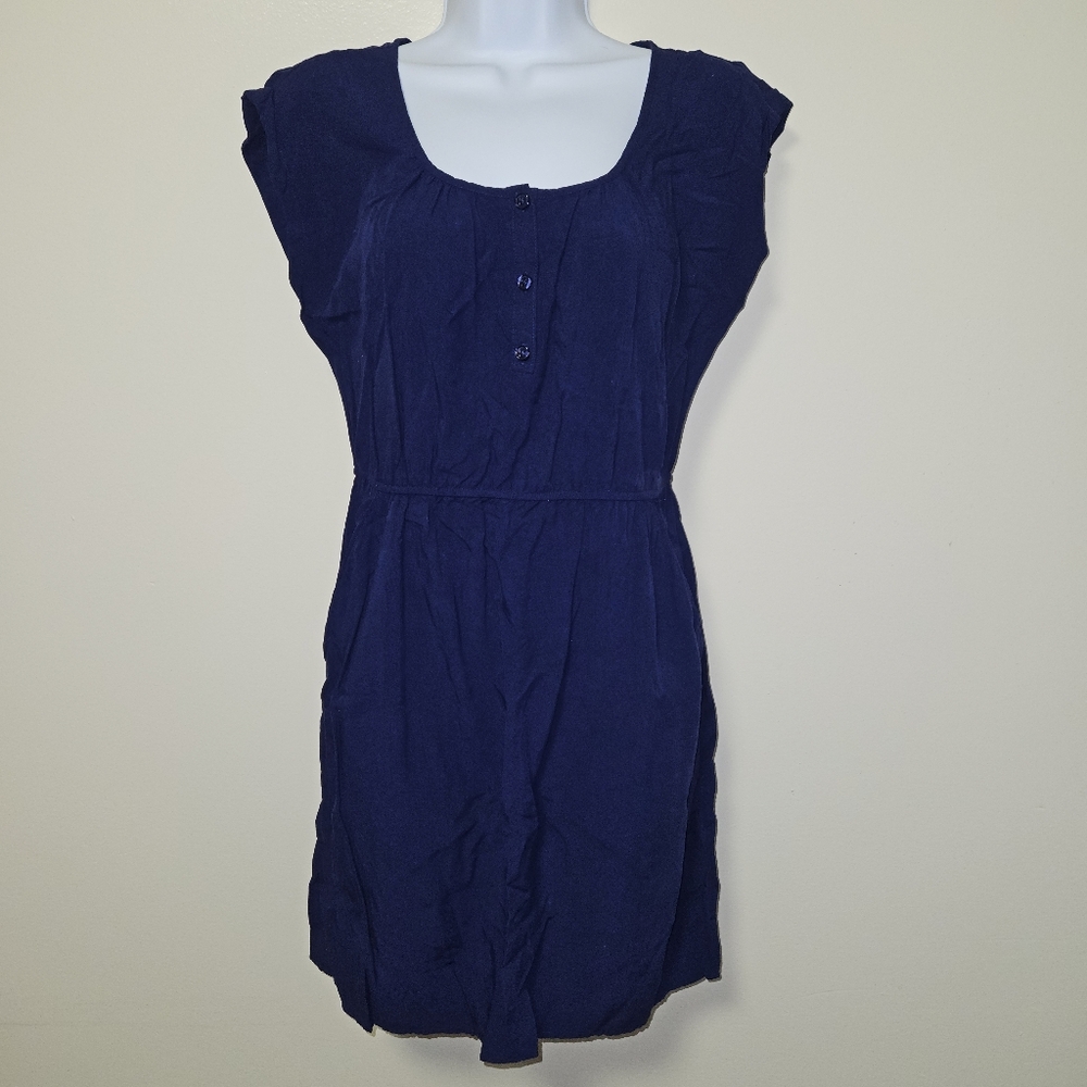 Old Navy Clinced Waist Dress Cap Sleeve Round Neck Pockets Women Small Petite